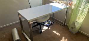White stone desk, metal legs