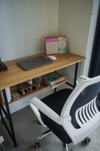 Studio Wood & Metal Computer Desk with Shelf (Oak)