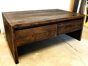 Restored Rustic Solid Timber Coffee Table 4 Soft Close Drawers