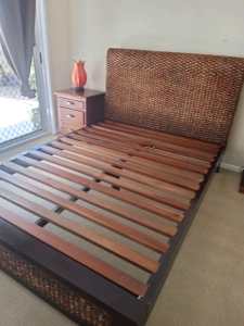 Rattan timber queen bed