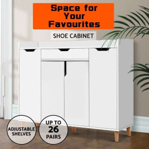 Shoe Cabinet Wooden Storage Cupboard White Organiser Drawers Rack WA