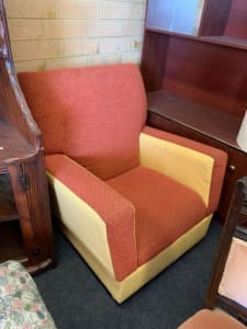 Vintage red and yellow large comfy armchair in good condition