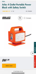 Portable 4 power outlet with safety switch