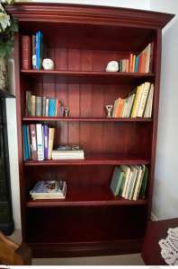 solid pine,cedar stained bookcase, excellent condition
