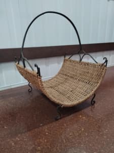 Wrought Iron and Rattan Versatile Basket - Magazine or Flower Holder