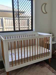 Babyhood oak and white cot