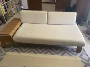 3 wseater fabric sofa bed with wooden sides