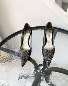 Ladies Shoes Size 36 or 5 - 6 Silver w Bling High Heels Pointy Toe