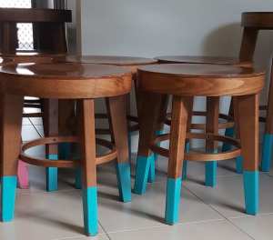 COMMERCIAL GRADE, 4 FAMEG UFO Bentwood Blue Dipped Low Stools. 