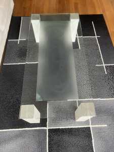 Square glass coffee table available 3April24.
