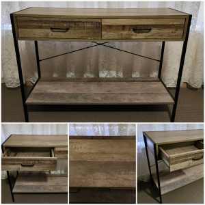 AS NEW - 2 DRAWER INDUSTRIAL CONSOLE TABLE DESK