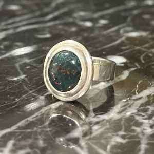 Modernist Bloodstone Agate Sterling Silver Ring