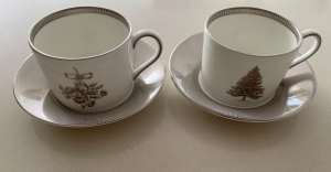 New Set of 2 Teacups & Saucers Wedgwood Winter White Christmas