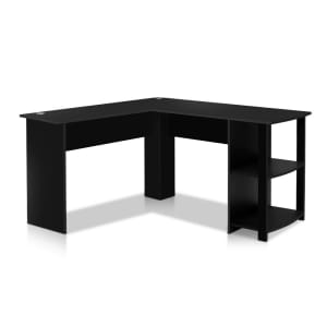 Ila L-Shape Corner Computer Desk 2 Tier Shelves Black - SHFURNI-N-DESK01-BK-AB