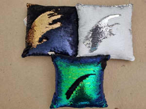 Sequin cushions, unused, tags attached
