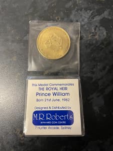 1982 Royal Heir Prince Williams Birth Commemorative Medal by M.R. Rob