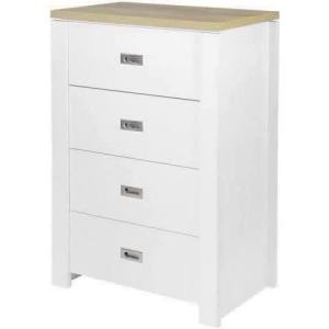 NEW IN BOX 4 drawer Tallboy Drawers White and light oak Afterpay