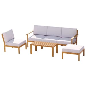 6pcs Outdoor Sofa Set 5-Seater Wooden Lounge Setting Garden Table...