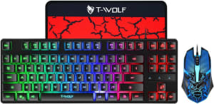 T-Wolf TF260 3Pcs USB Gaming Keyboard Mouse Anti-Slip Pad Combo Kit RG