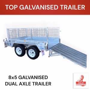 8x5 TANDEM TRAILER with RAMP, 600mm Cage, 2t ATM Galvanised Trailer