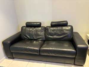 Sofa black leather set of 2 sofas
