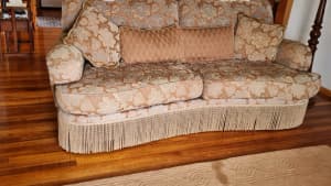 3 x seater lounge, Jarrah frame, stuffed with goose down/feathers, 
