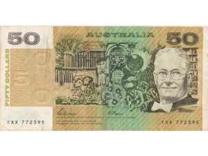 AUSTRALIAN VTG $50 CIRCULATED BANK NOTE YXX SERIAL