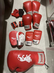 Boxing gloves, pads and wraps