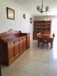 Solid Timber set - 8 seater Table & chairs and 2 Buffet Cabinets