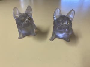 Pair of French Bulldogs Pale Purple frosted glass vintage figurines.