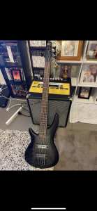 Left handed Ibanez 5 string bass and fender rumble 100 Amplifier