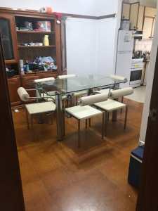glass dining table set-extendible