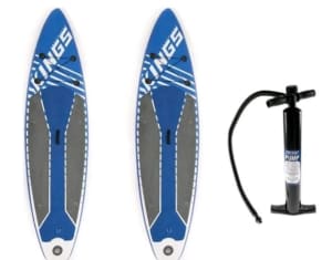 X 2 ADVENTURE KINGS INFLATABLE STAND UP PADDLEBOARD & PUMP