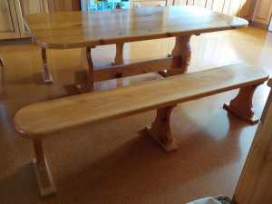 Kitchen table and 2 benches all made of solid pine
