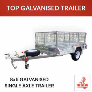 8x5 Single Axle Trailer with Brakes 600mm Cage Galvanised Trailer 1.4t