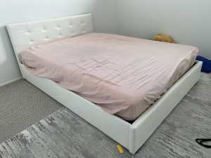 White modern vinyl bed with storage underneath