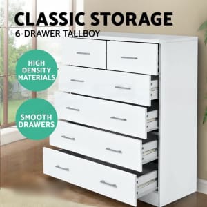 Tallboy 6 Chest of Drawers Dresser Table Storage Cabinet White WA