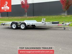 Car Trailer Galvanised Tandem Flatbed Trailer, 3.5T ATM, Ramps