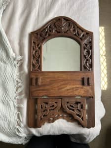 Balinese wooden shelf mirror