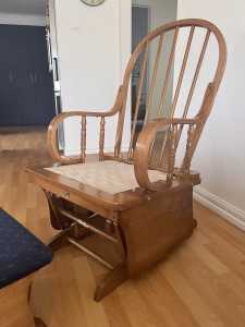 Wooden glider rocking chair and stool