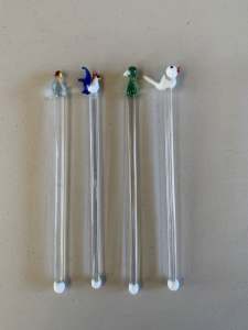 Glass Drink Stirrers (4) Perfect Condition 20cm Long. Price for lot.