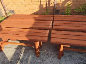 Benches or tables or both or longer tables and benched