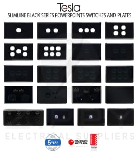 Tesla Slimline Black Powerpoints & Switches (5 Year Warranty)