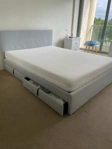 GLADSTAD Ikea queen bed with 4 big storages and firm foam mattress