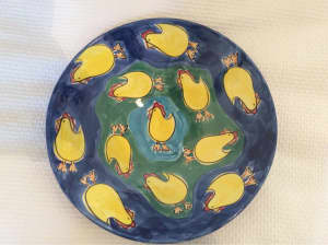 Large Artist Hand Painted Colourful Chicken Display Bowl