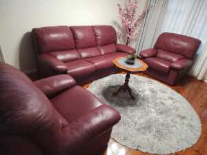 Burgundy Leather Lounge Set (FREE DELIVERY)