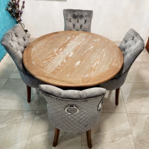 Round Dining Table $999. Luxury Dining Chair $189 each. Brand New