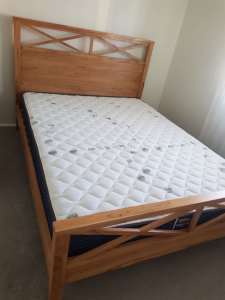 Queen sized Riviera Cross Bar Bed Frame natural and mattress