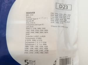 MENALUX VACUUM CLEANER BAGS - Part D23 - Suit Hoover - Pack of 5 Bags