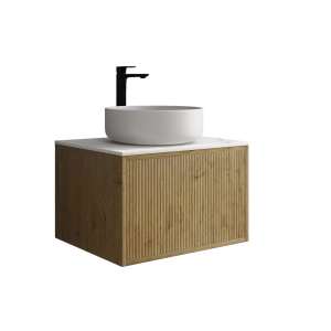 650mm Prime Oak Wood Grain Bathroom Wall Hung Vanity V-grooved Design